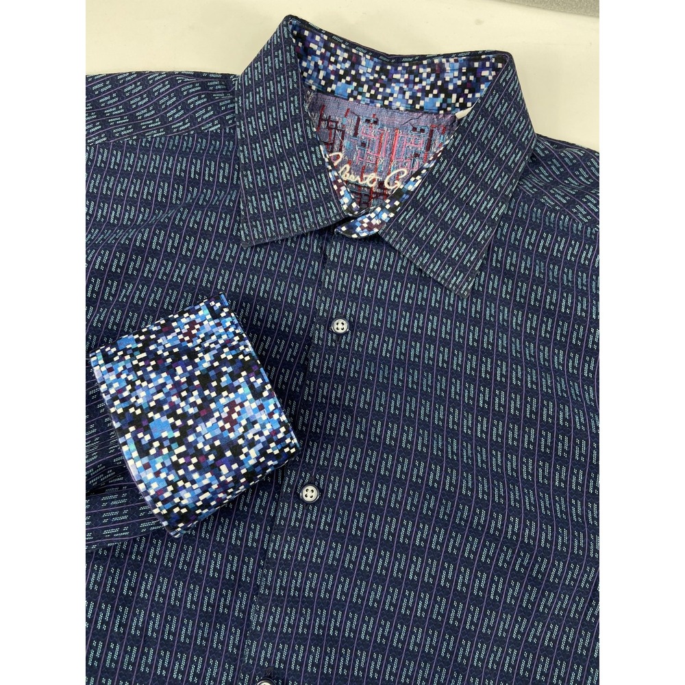 Robert Graham Shirt Mens XL Blue Geometric Flip Cuff Classic Cotton Designer